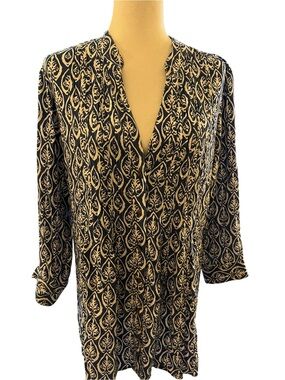 Rock Flower Paper Blue and White  Printed Tunic Top Size Medium